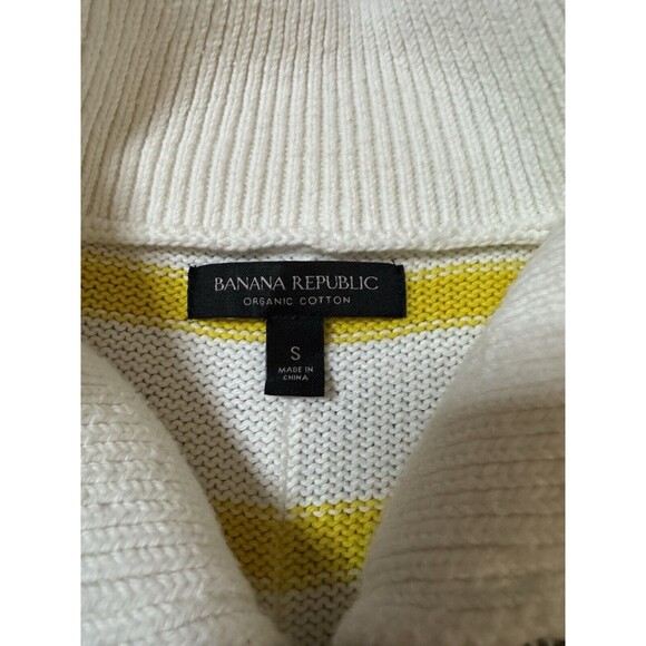 BANANA REPUBLIC Yellow Striped Oversized Half Zip Sweater Size Small Preppy - Picture 4 of 7